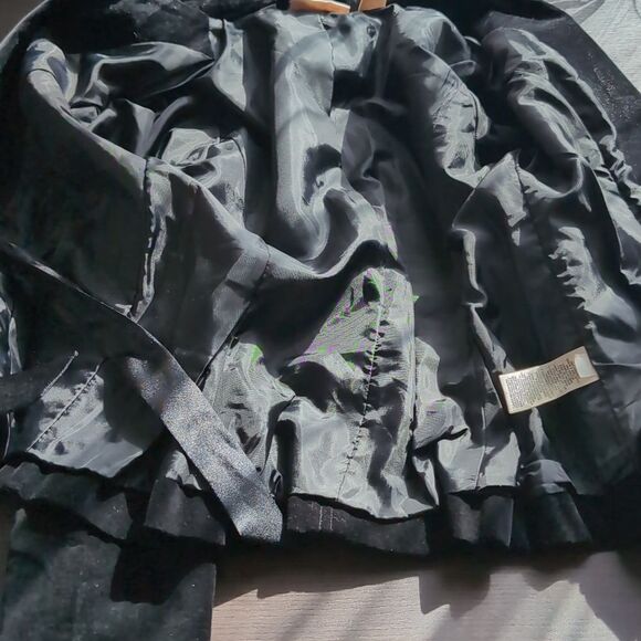 DKNY black cotton velvet frilly blazer size  S slim fit ribbon tie - Picture 6 of 9